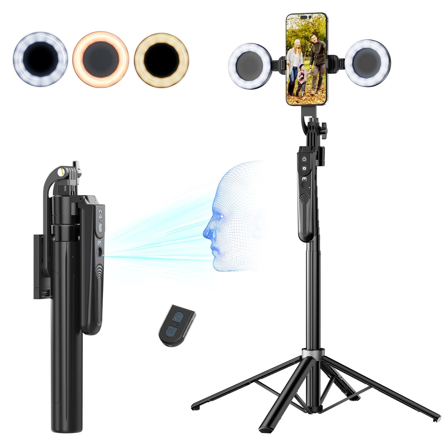 M Mybat Pro 72 Auto Face Tracking Tripod,All In 1 Tall Travel Tripod Stand W 1/4 Screw,Phone Holder W Remote,Selfie Stick W Ligh