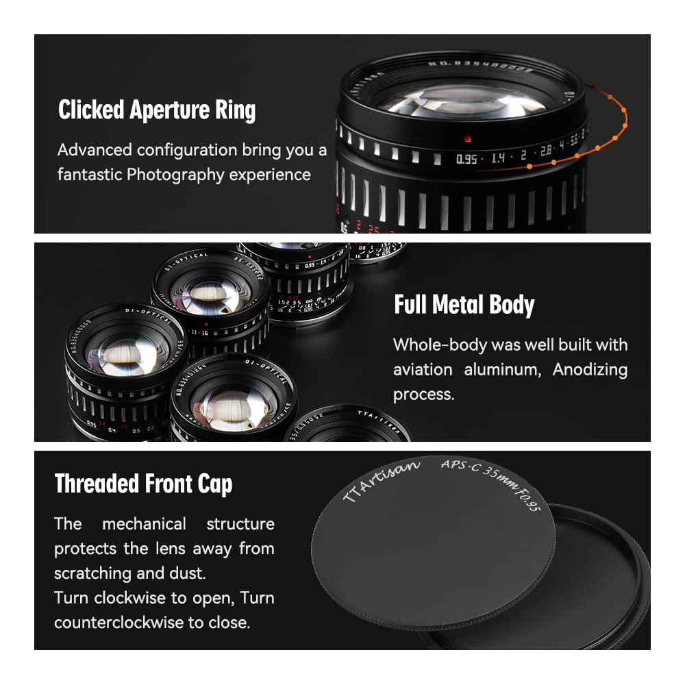 TTArtisan 35mm F0.95 APS-C Large Aperture Manual Focus Mirrorless Cameras Lens for XF Mount Compatible with X-A10 X-A20 X-A3 X-A5 X-A1 X-A2 X-PR03 X-E1 X-E2 X-E2S X-E3 XS10