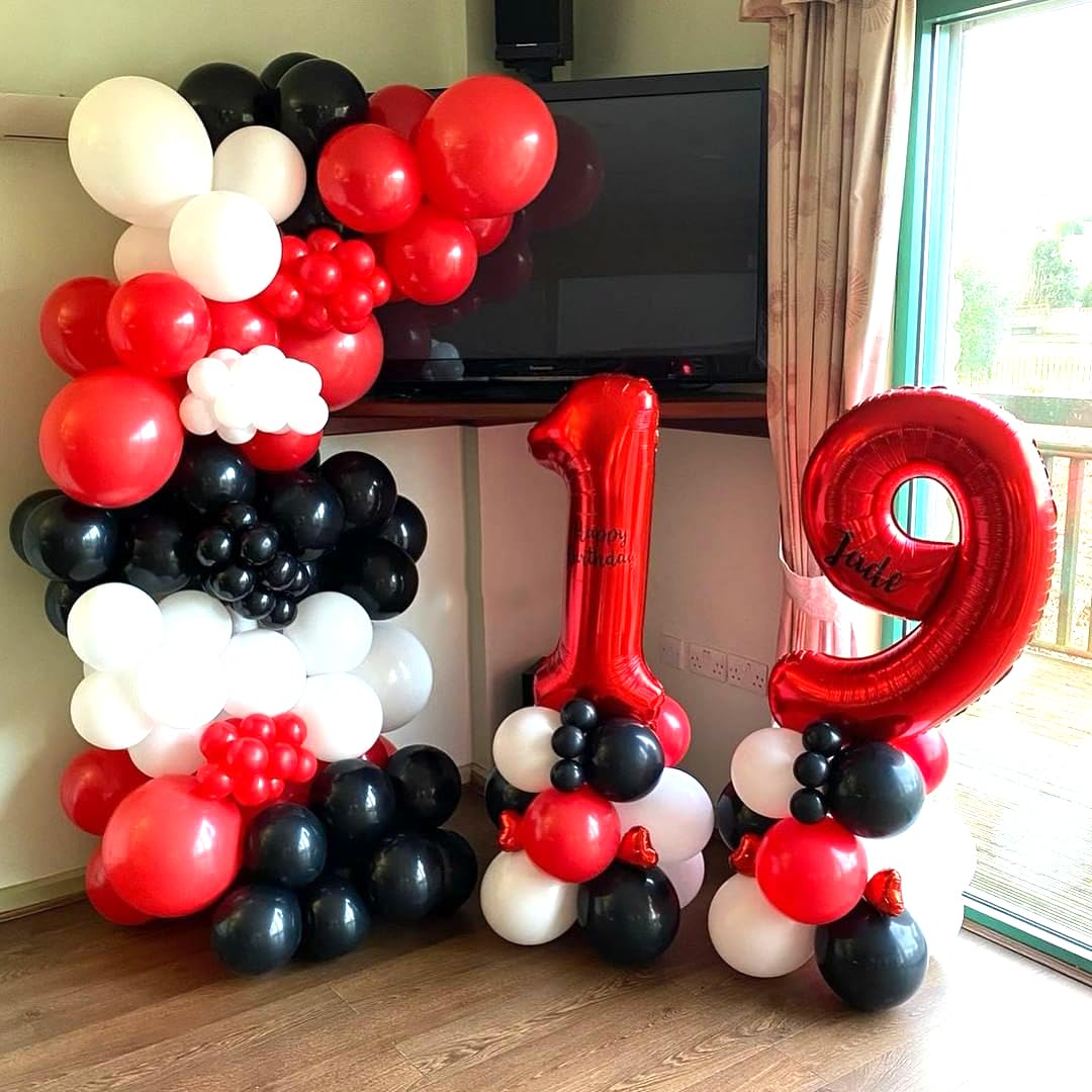 Red and Black Latex Balloons, 50Pcs 12inch Black Red White Party Balloons for Birthday,Wedding,Baby Shower,Casino Party, Race Car Party,Valentine's Day