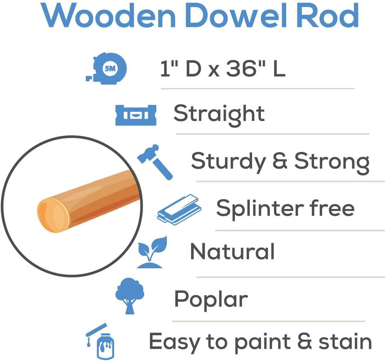 Wooden Dowel Rod, 1 Inch x 36 Inch Wood Dowels, Pack of 10 Wooden Dowels for Crafts, Unfinished Hardwood Wooden Dowels Rods, Strong Wood Rod Dowels for Crafting and DIYers
