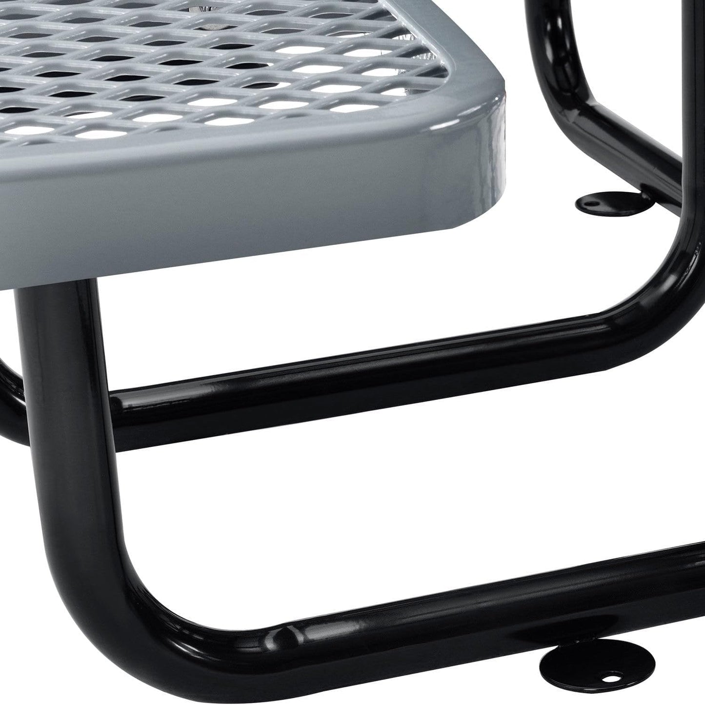 Global Industrial 46" Square Picnic Table, Expanded Metal, Gray Thermoplastic Coating, Attached Benches, 1-1/2” Umbrella Pole Hole, Outdoor-Rated, 1000 lb Capacity