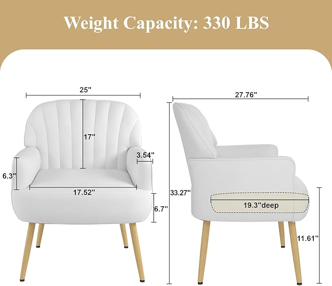 Holiway Velvet Accent Chair, Modern Upholstered Single Living Room Chairs with Tufted Back, Cozy Sofa Side Armchair with Metal Legs for Bedroom/Office/Reading Room, Beige