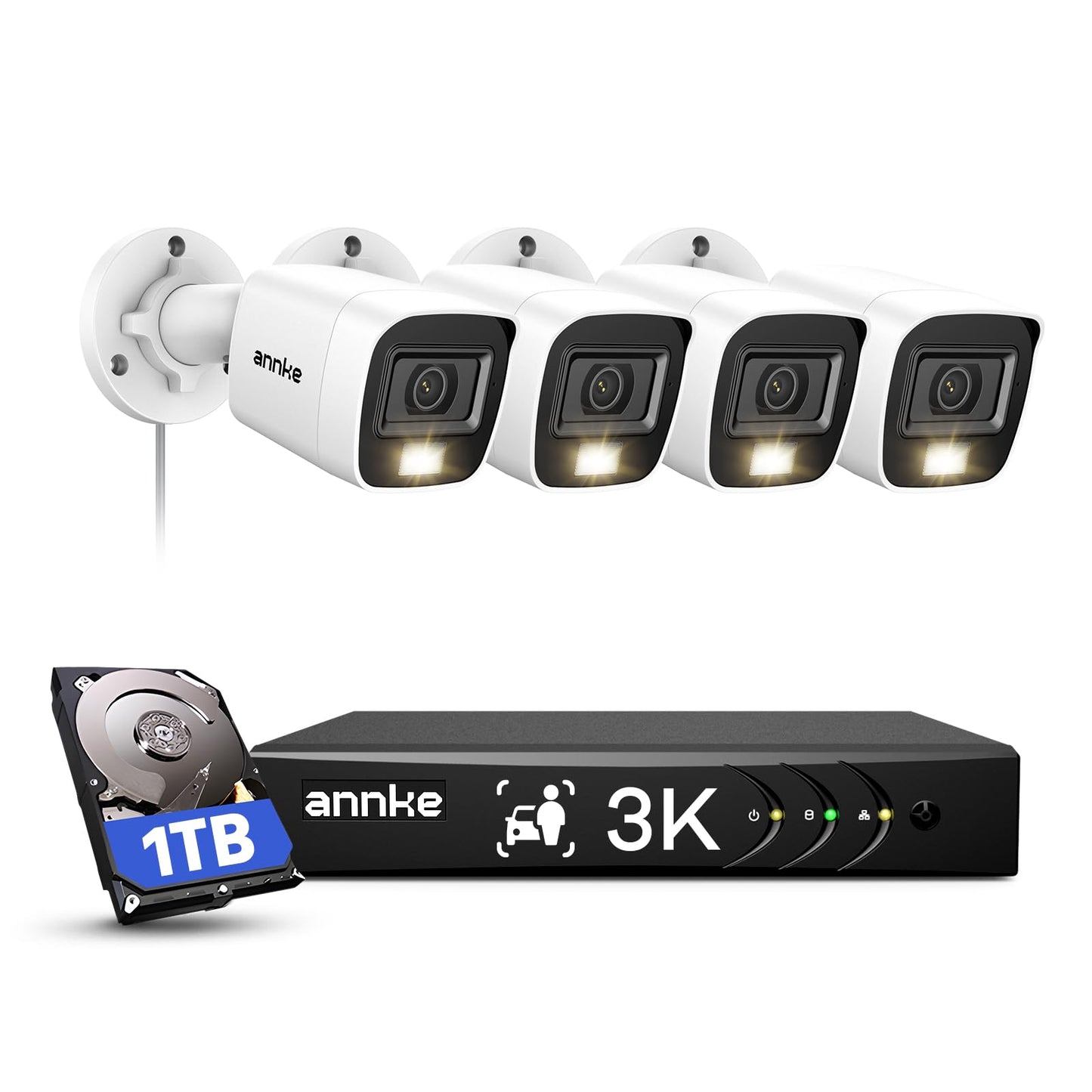 ANNKE 8CH 3K Security Camera System, 8 Channel Surveillance DVR, 4x 5MP 2960*1665 CCTV Cams with Audio, Dual Light, Built-in Mic, AI Human/Vehicle Detection, IP67, Color Night Vision, 1TB Hard Drive