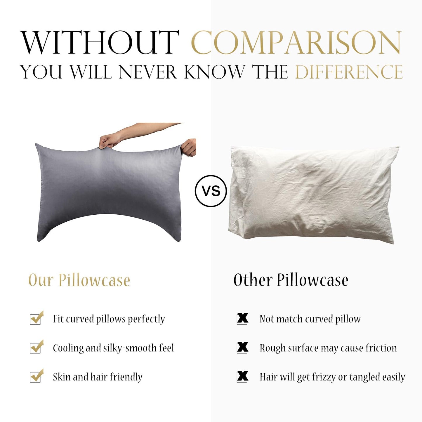 Cooling Side Sleeper Pillow Cases - Curved Rayon Derived from Bamboo Pillowcase Cover- Breathable Silky Soft Pillowcase for Hot Sleepers Hair and Skin, Queen Size 1 Piece, 20 * 30 Inches Dark Grey