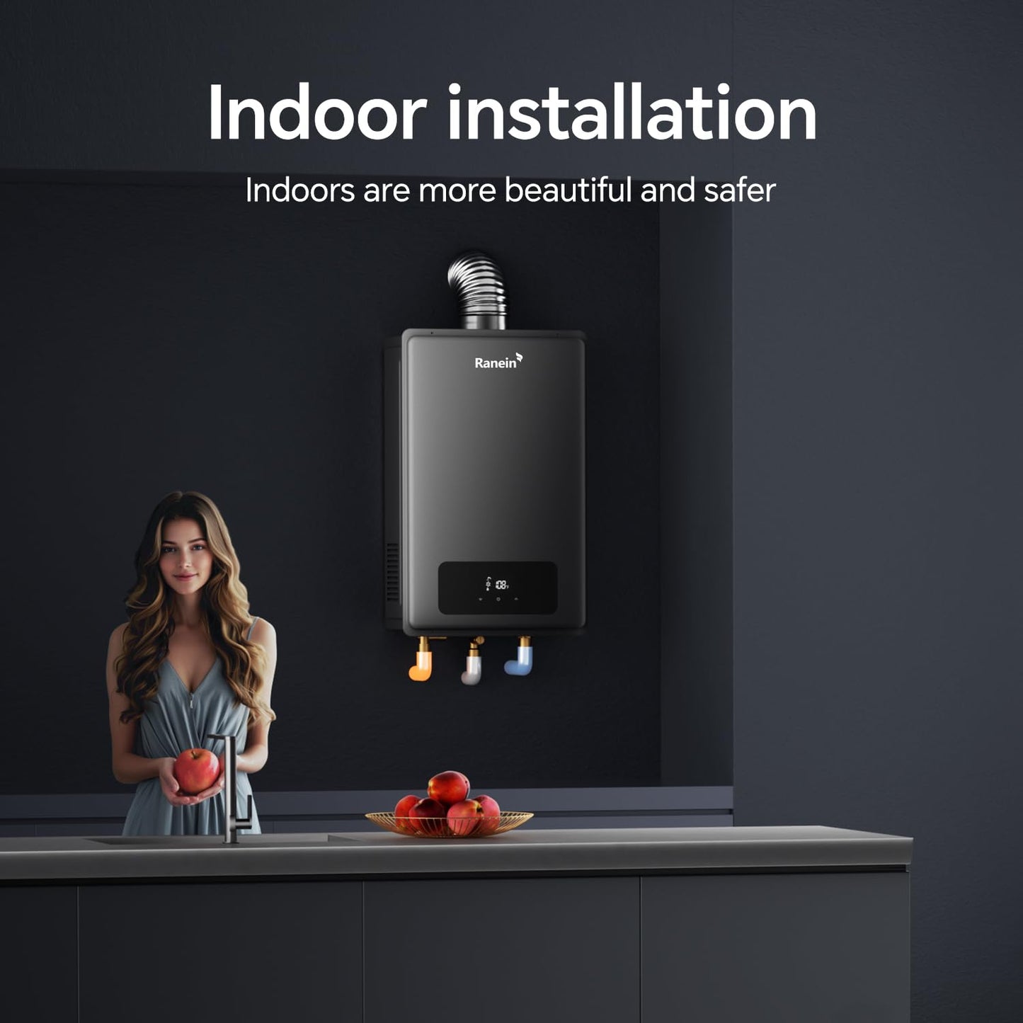 Ranein Natural Gas Tankless Water Heater, Indoor Max 5.3 GPM, 130,000 BTU Instant Hot Water Heater