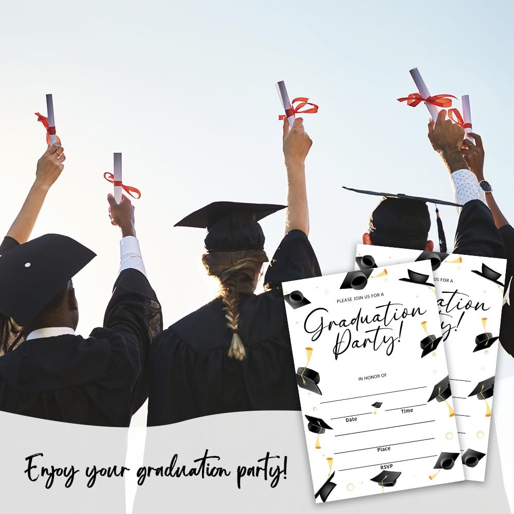 YKYENR 4"x6" Graduation Invitation - Graduation Party - Set of 20 with Envelopes College, Masters Graduation Invitation Cards - Hat Pattern Fill Graduation Celebration Invitations - A10