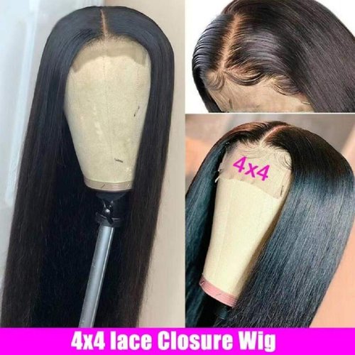 SUNKASA 4x4 Straight Lace Closure Wigs human hair HD Lace Front Wigs Human Hair Pre Plucked with Baby Hair 180 Density 22inch