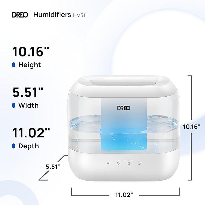 DREO Humidifiers for Bedroom, 4L Top Fill for Large Room, 36H Runtime, 28 dB Quiet Supersized Cool Mist Air Humidifier for Baby Nursery, Plants, Indoor, Night Light, Easy to Clean & Fill, White