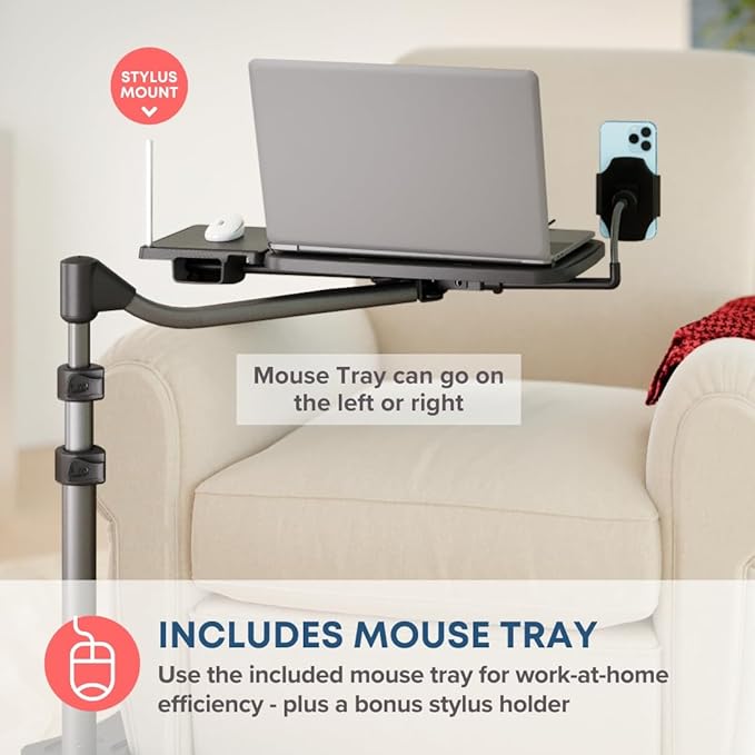 LEVO G2 V16 Rolling Laptop Workstation Stand Cart with Mouse Tray and Phone Holder for Bed Couch Recliner or Chair, Adjustable Mobile Desk for Remote Office Reading and Study