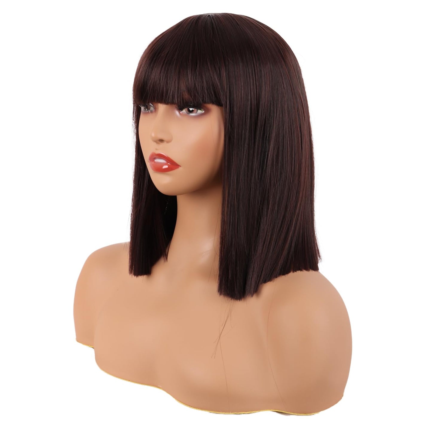 MapofBeauty 12 Inch/30 cm Straight Bob Flat Bangs Short Colorful Synthetic Hair Cosplay Party Wig (Dark Brown)