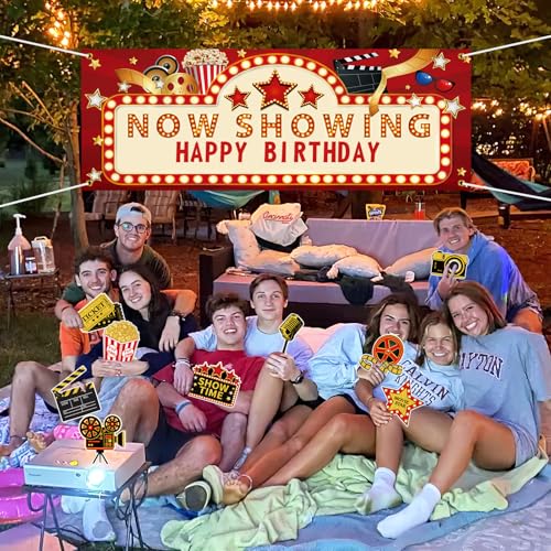 11 Pieces Movie Night Party Decorations Now Showing Banner Photography Background Movie Night Cutouts Double Sided Printin...