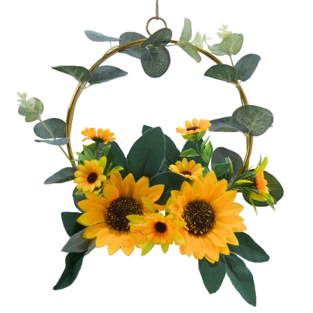1PC Sunflower Garland Wreath Decor, Wedding Decoration Pendant, Wreath Artificial Wreaths fo Wedding, Festival Wreath Wall Hanging Decoration