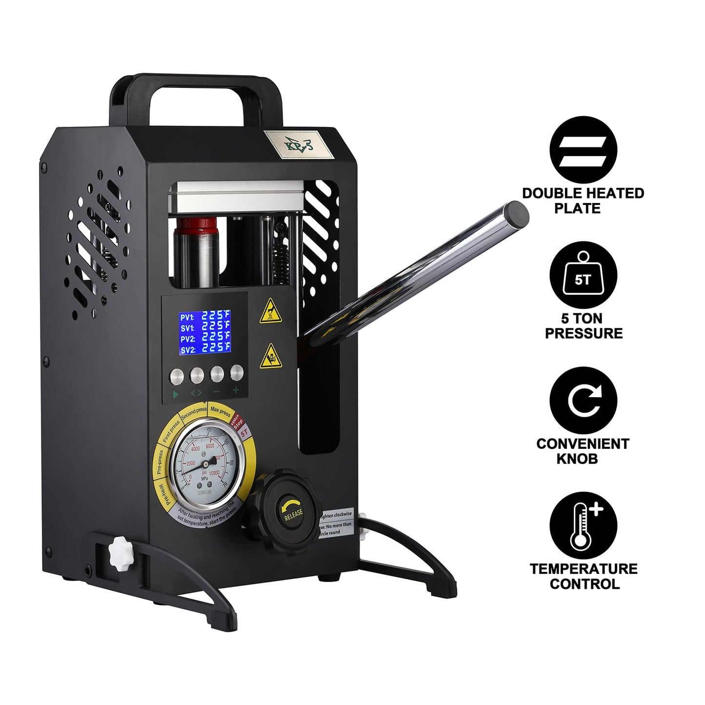 5 Tons Heat Press Machine with 4.7" X 4.1" Dual Heated Plates Manual Press with LCD Digital Display Screen & Precise Pressure Gauge 110V/220V