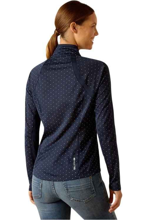 Ariat Women's Sunstopper 3.0 1/4 Zip Baselayer, Navy Dot, Medium