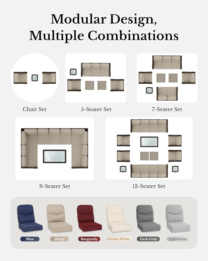 HILLGA Luxury Patio Furniture Set with 6-inch Thick Cushion, Outdoor Loveseat and High Back Swivel Rocker Patio Chairs, 6PCS Wicker Conversation Set for Deck Yard and Poolside, Blue (V2)
