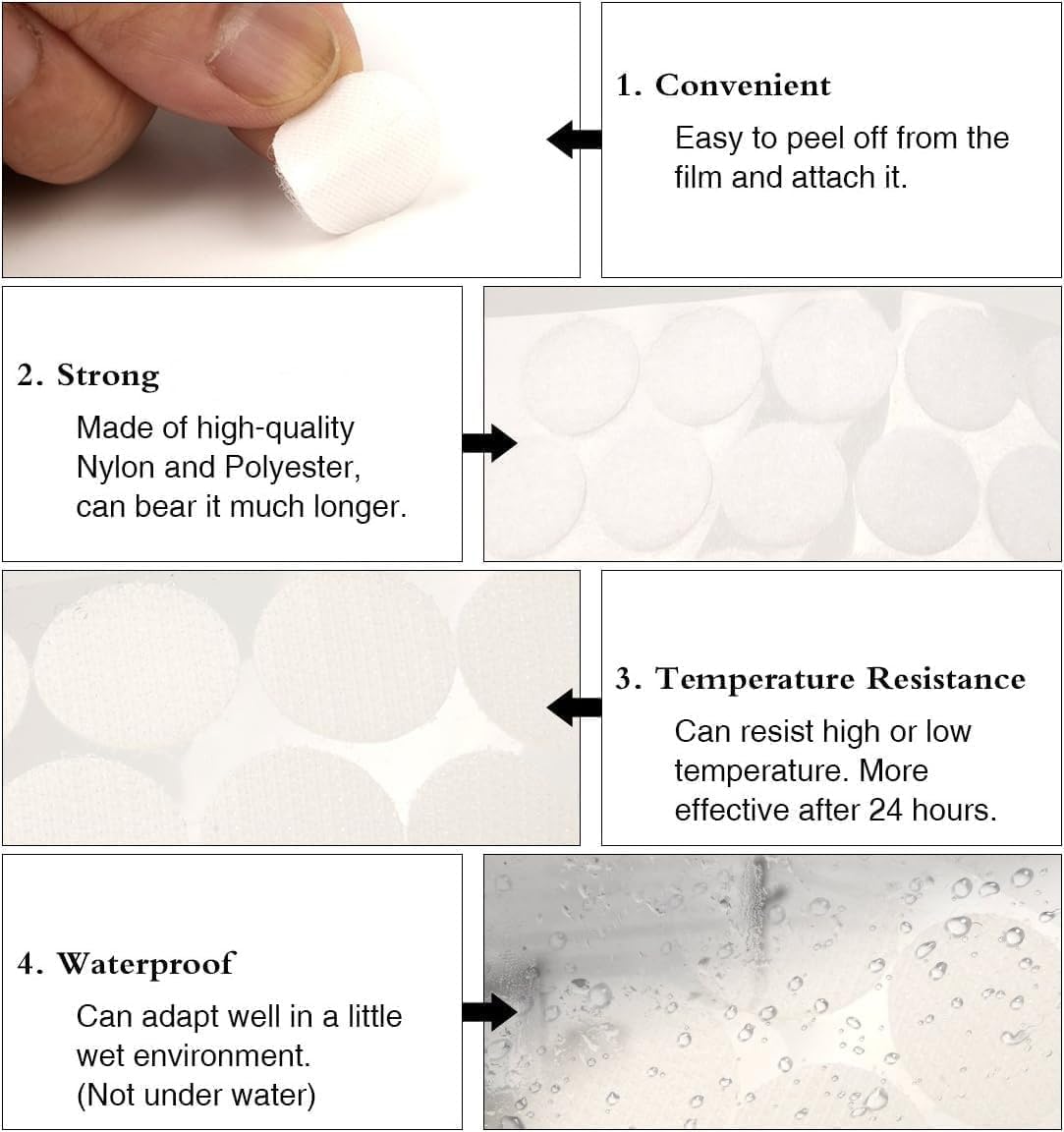 Self Adhesive Dots,350pcs(175 Pairs) 0.59 Inch Diameter Strong Sticky Back Hook Nylon, 15mm Loop Strips with Waterproof Glue Tapes, Perfect for School Classroom,Office, Home(White)
