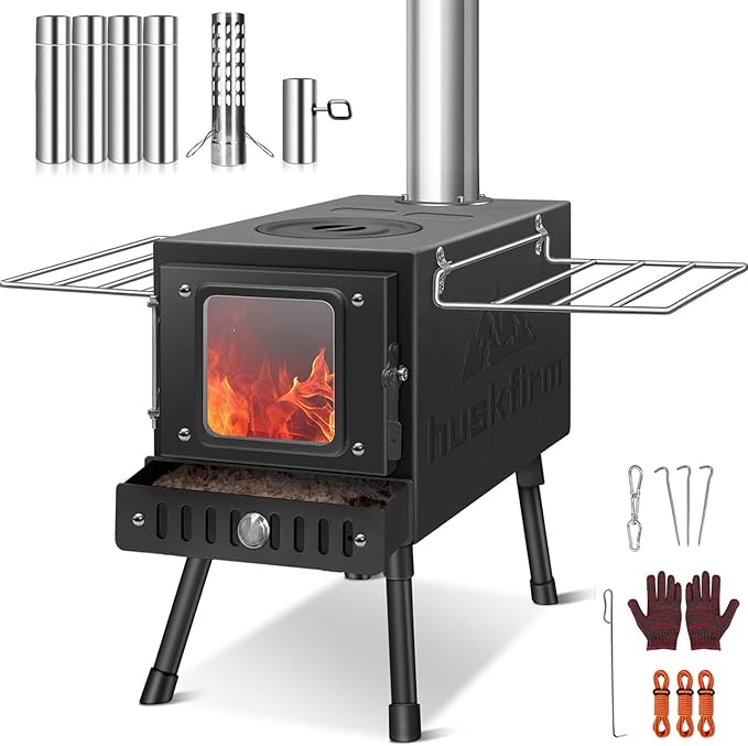 Huskfirm Wood Burning Stove,Tent Stove for Heating,Folding Portable Wood Stove for Tent,Cooking,Courtyard,Camping Stove in...