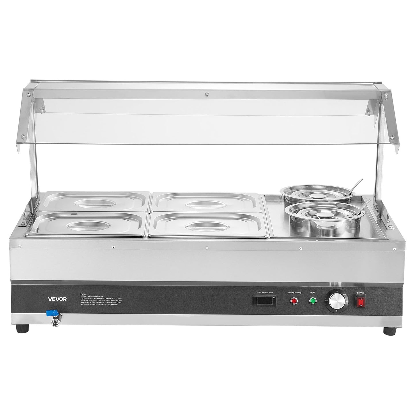 VEVOR Electric Soup Warmer, Two 6.34QT Pots & Four 1/2 Pans, Stainless Steel Commercial Food Warmer with 86~185°F Adjustable Temp, 1500W Bain Marie with Cover, Soup Station for Restaurant, Buffet