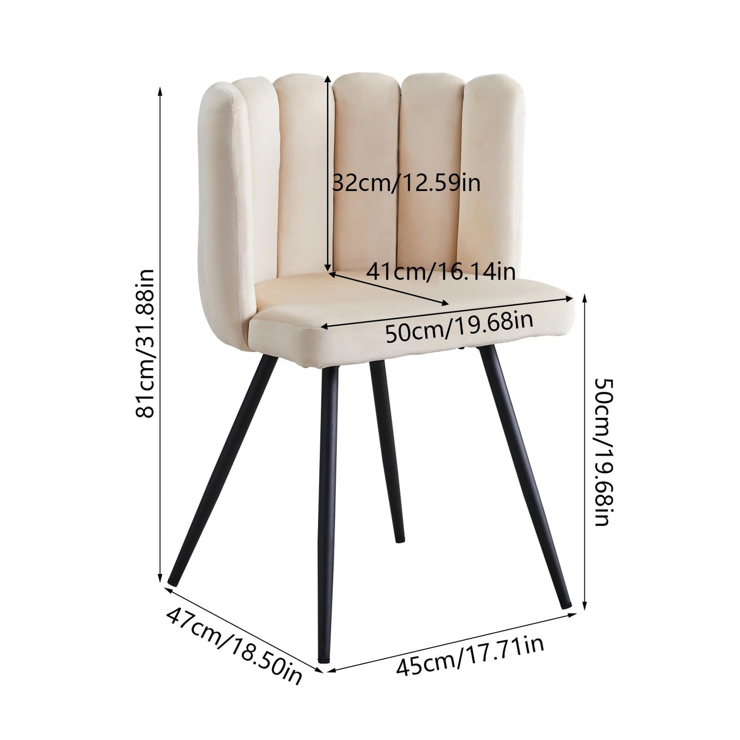 CLIPOP Living Room Barrel Accent Chair, Modern Velvet Kitchen Dining Chair, Vanity Chair with Metal Leg, Scalloped Silhouette, Cozy and Soft Padded, Armless Leisure Makeup Chair for Bedroom, Cream