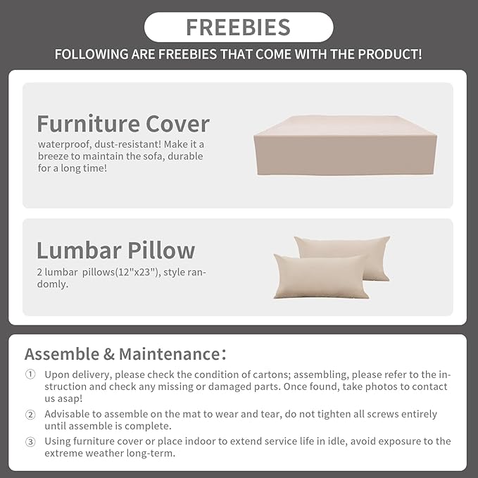 Patio Sectional 6 Pieces All-Weather Wicker Patio Furniture Set Outdoor Sectional with Glass Patio Table Non-Slip Cushions and Waterproof Covers, Khaki