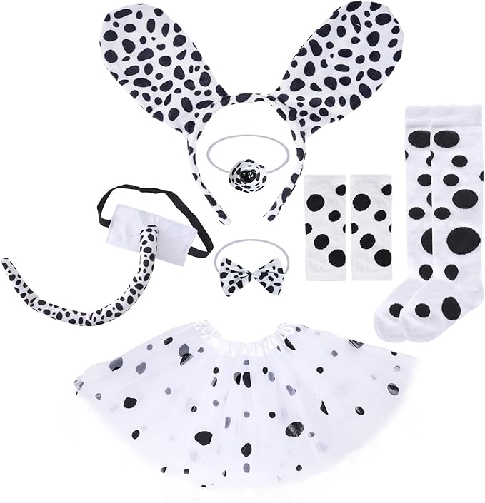 cnomg Dalmatian Costume 101 Days of School Costume Animal Costumes Kit Headband Nose Bow Tie Tail Tutu Skirt for Cosplay A...