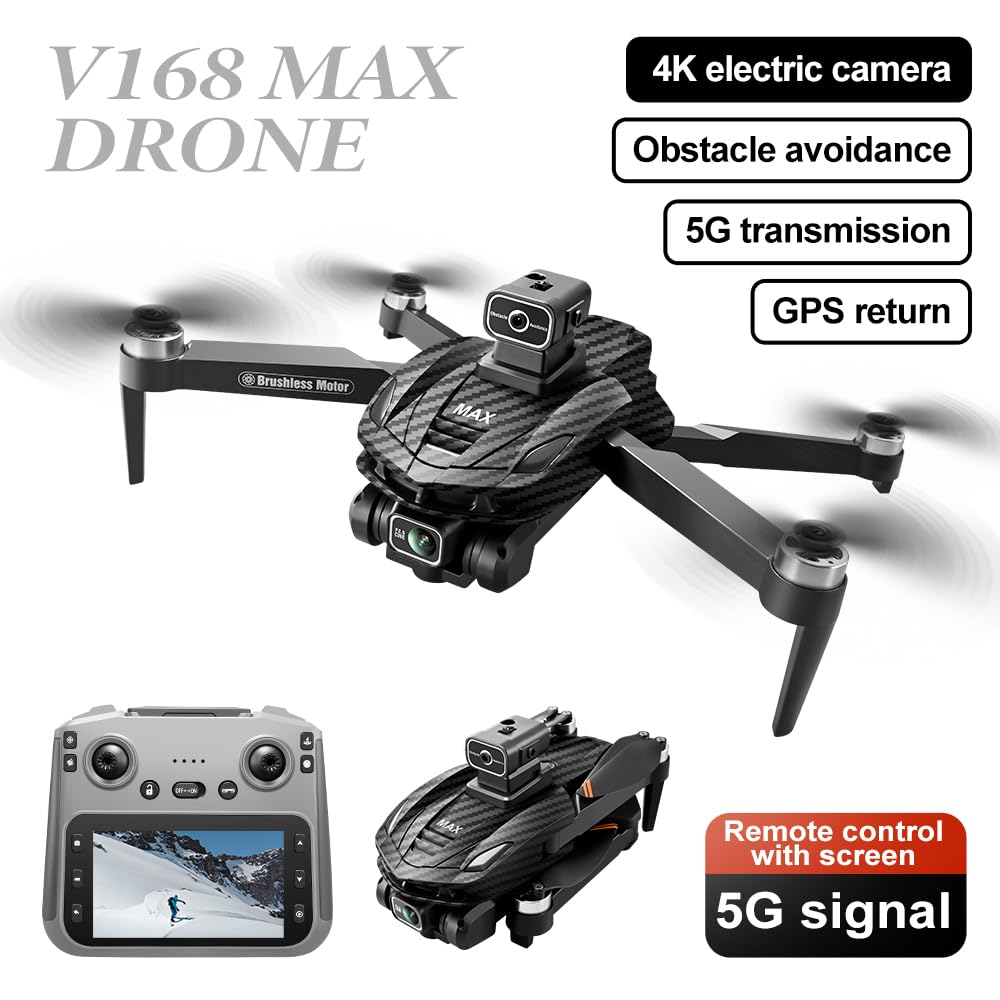 GPS Drone with 4K Dual Cameras & 4.5in Large-Screen Remote - Infrared Obstacle Avoidance, LED Night Lights, Brushless Motors, 2 Rechargeable Batteries, Wi-Fi FPV Real-Time Transmission, Hovering Altitude Hold Mode, GPS Auto Return & Follow Me Mode - Folda
