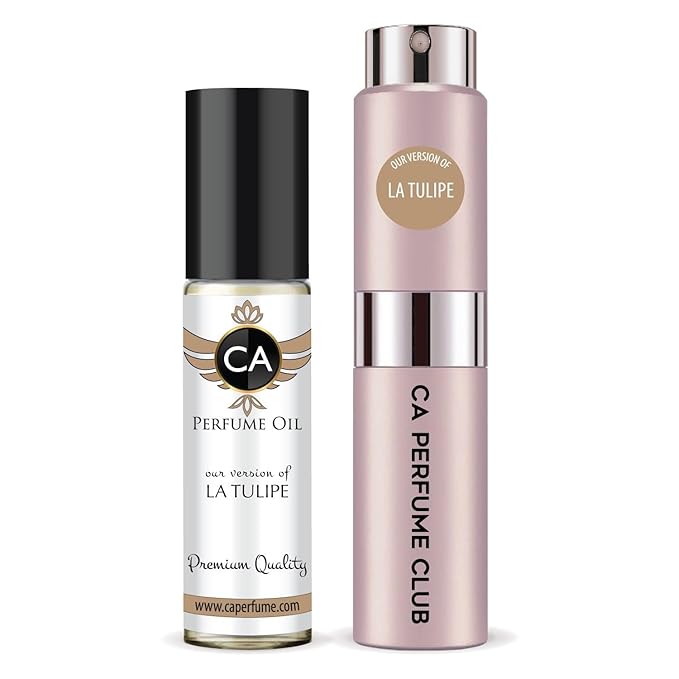 CA Perfume Duo Impression of La Tulipe For Women Perfume Layering Set Long Lasting Travel Size EDP + Body Oil Roll-On Bottle 0.27 Fl Oz+0.33 Fl Oz