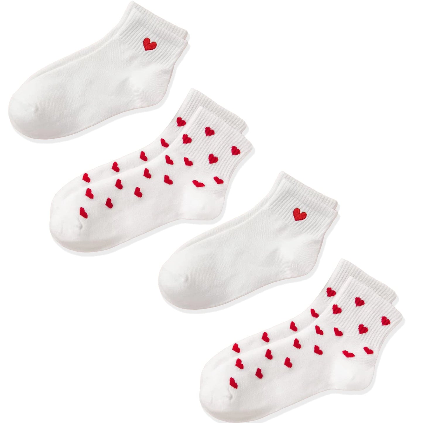 CHUNFO Cute Heart White Red Ankle Women Socks Frilly Fun Bear Pattern Long Crew Novelty Aesthetic Girls Sock 4 & More Pairs