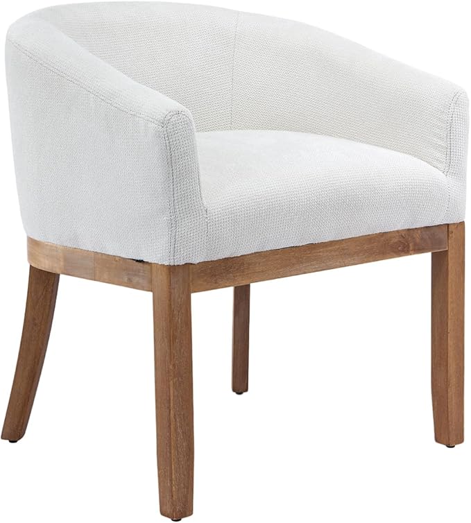 Shenyon Mid Century Modern Dining Chairs with Arms, Upholstered Linen Fabric Dining Room Chairs with Solid Wood Legs, Comfy Barrel Accent Chairs for Dining Room, Living Room, or Cafe,Beige
