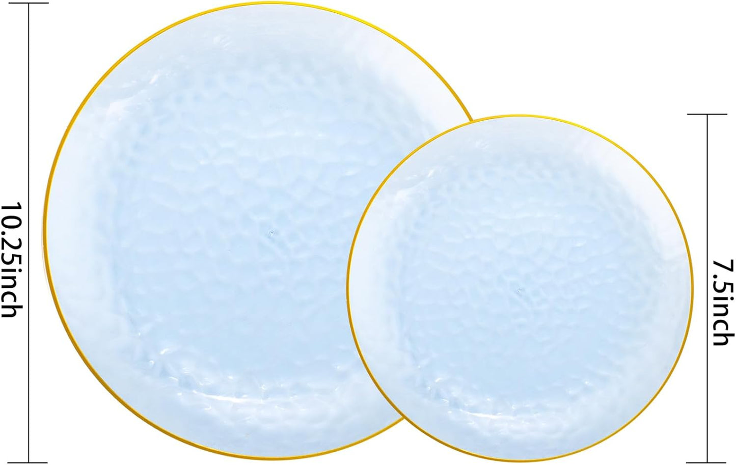 Rubtlamp 100Pcs Blue Gold Plastic Plates, Blue Disposable Plates With Gold Rim, Hammered Plastic Plates Include 50 Dessert Platos, 50 Dinner Platos for Party