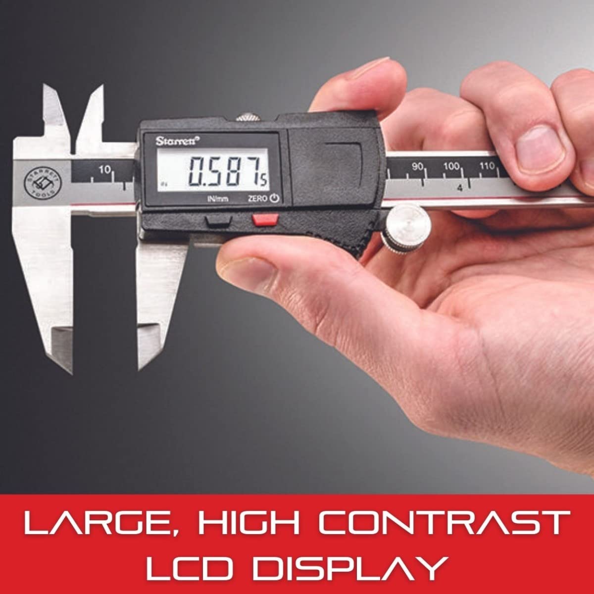 Starrett Stainless Steel Electronic Slide Caliper - 0-6" Range, .0005" Resolution, LCD Display, Fine Adjustment Thumb Wheel, in/mm Conversion - EC799A-6/150