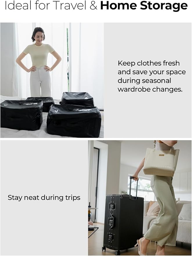 Vacuum Bags for Travel with Wireless Pump, 180° Open Zipper, IP67 Waterproof, Reusable Space Saver Compression Bags for Home Storage, Backpack, Suitcase(3 Pack + Pump)