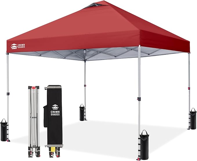CROWN SHADES 10x10 Pop Up Canopy - Beach Tent with One Push Setup - Easy Outdoor Sun Shade for Events, Parties, Camping - ...
