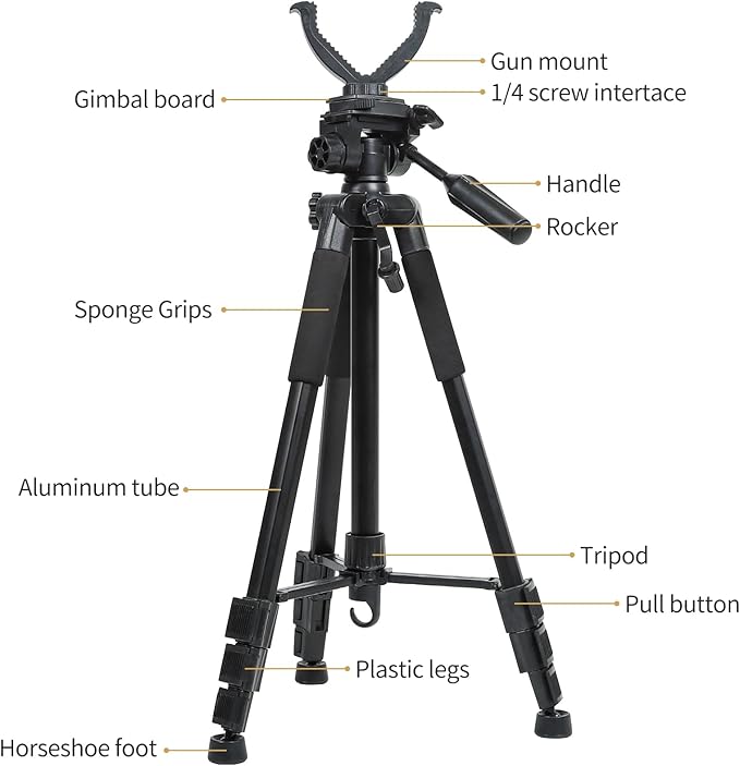 Shooting Stick Tripod Shooting Rest Tripod with V Yoke Bracket V Shaped Gun Rack for Hunting，Aluminum Construction