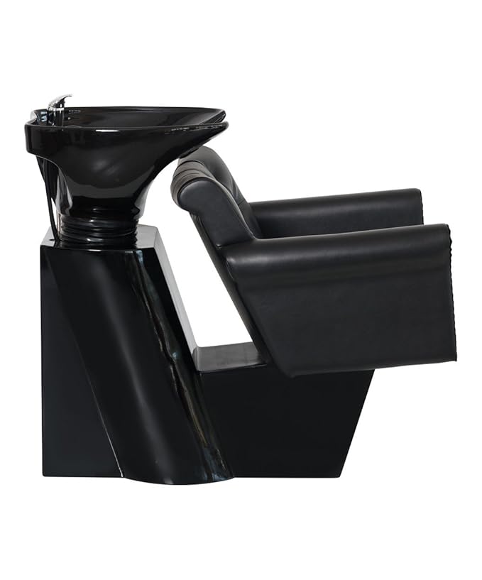 Buy-Rite Chelsea Shampoo Backwash Unit - Tufted Chair, Removable Cushion, Tilting Porcelain Bowl, Single-Lever Faucet, Vacuum Breaker & Install Kit Included - Black, NIN-9902BW
