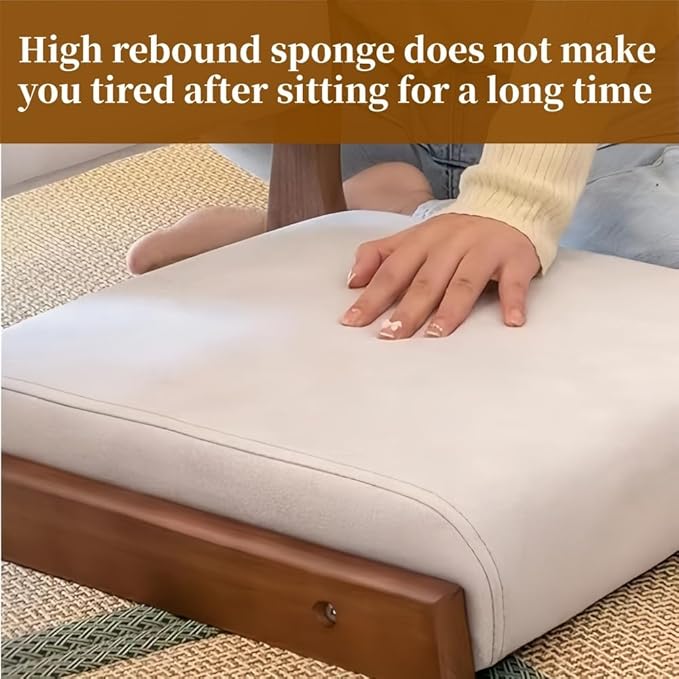 Japanese Style Legless Floor Chair with Back Support, Wooden Tatami Meditation Chair with Cushion, Low Sofa Floor Seat for Living Room, Bedroom, Bay Window(Technology Fabric 3)