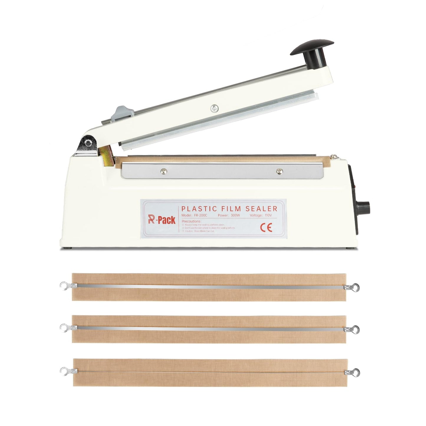 R-PACK Impulse Heat Sealer with Sealing Bar: Heavy-Duty Bag Sealer with Extra Cutting Blade (White, 8-Inch)