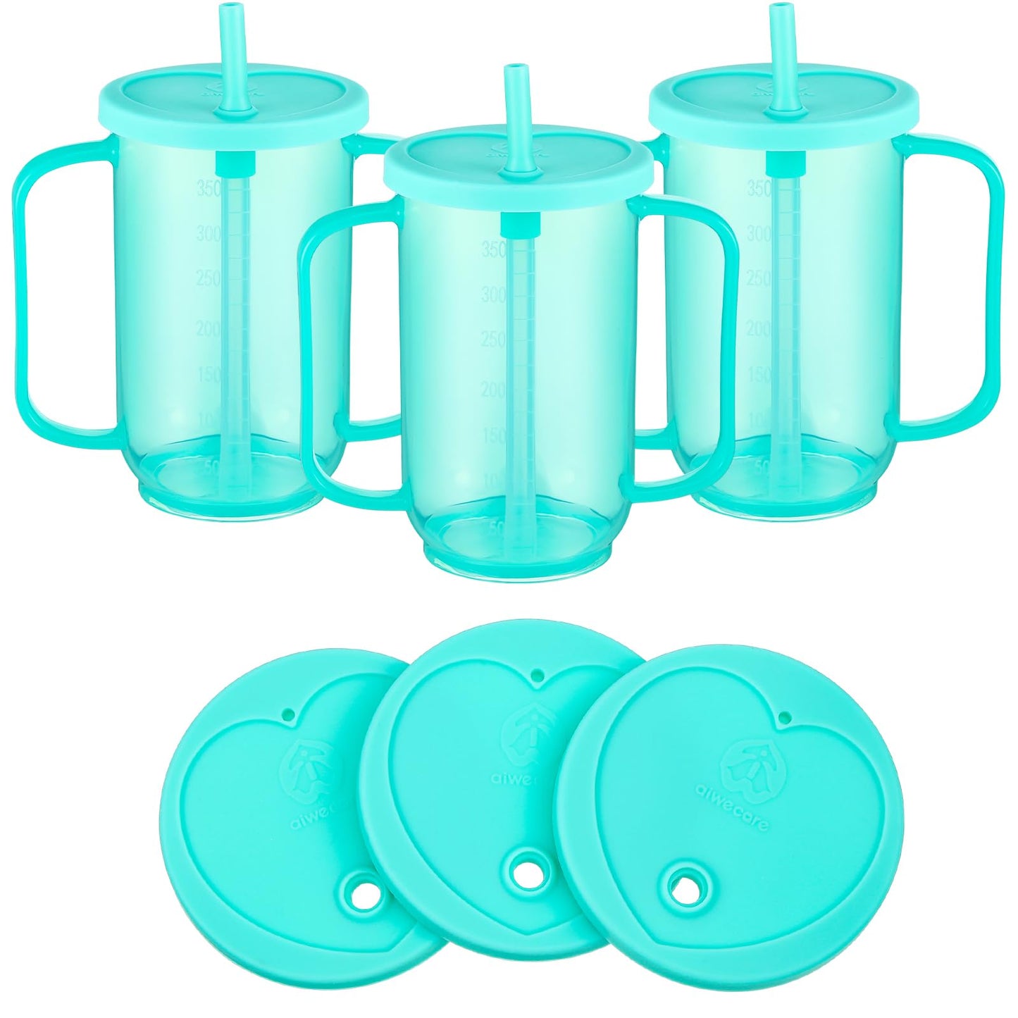 Sliner 3 Pcs Adult Sippy Cups for Elderly 12 oz Straw Sippy Cups with 2 Handles No Spill for Adults Spill Proof Dysphagia Cup for Disabled Patients (Blue)