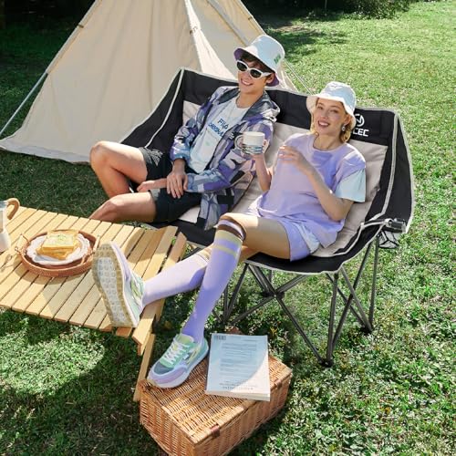 Nice C Double Padded Camping Chair, with Cup Holder, Cooler Bag, Bottle Opener Loveseat Camping Chair, with Cooler Bag, Wi...