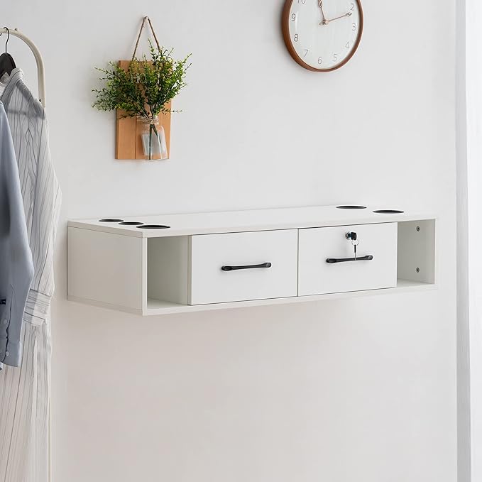 BarberPub Wall Mount Station with Drawers Styling Cabinet Open Storage Beauty Salon Spa Equipment 2502 (White)