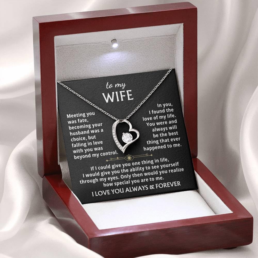 Momavo Jewelry To My Wife - the best thing that ever happened to me ,Forever Love Necklace , Gift For Wife, Gift for her, Romantic Gifts , Soulmate , Christmas Birthday Gift, Valentine Gift (Luxury Box w/ LED LIGHT, BEST THING - BLACK BG - 14k White Gold