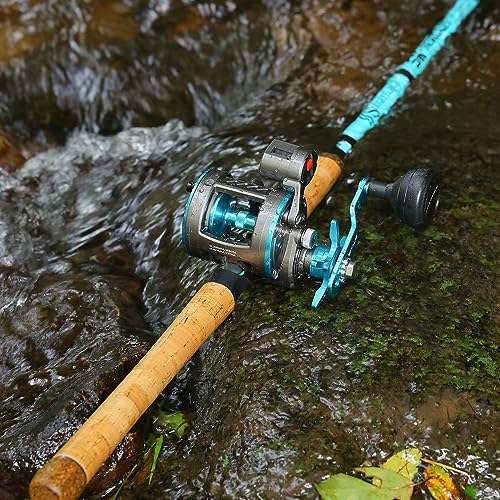Sougayilang Inshore Fishing Rod Combo with Line Counter Fishing Reel Suitable for Catfish, Salmon/Steelhead, Striper Bass ...