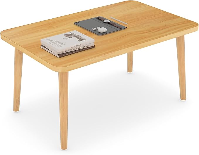Funecy Square Coffee Table Low Table with 4 Solid Wood Sturdy Legs, Floor Table Desk for Sitting on The Floor, Storage and Living Room Furniture (Natural)