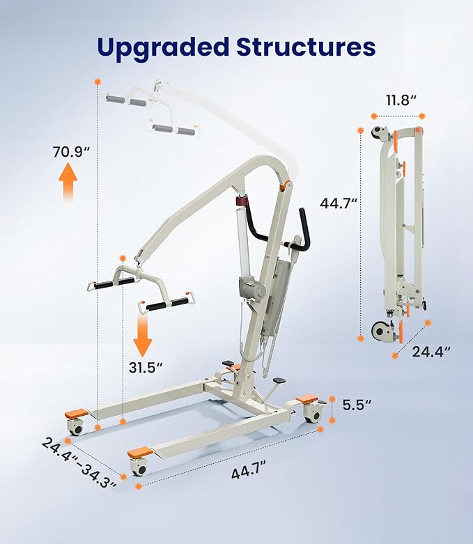 VOCIC Upgrade Foldable Electric Transfer Lift, Collapsible Lift Chair with Sling, Medical Patient Lift for Elderly, Chair Lift Lift Assist, Easy Disassemble, 330LBS Weight Capacity, AY02