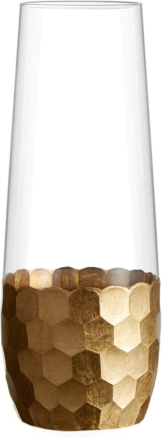 Fitz and Floyd Daphne Set of 4 Stemless Champagne Flutes Glasses 2.5x6" Gold 5 fluid ounces