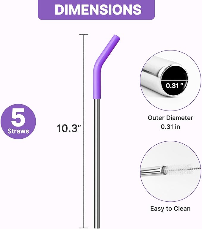 Metal Straws Reusable for 20 oz YETI Tumbler Mug, 8.5”Stainless Steel Reusable Drinking Straw with Silicone Tips for 20 oz Tumbler,1 Portable Bag