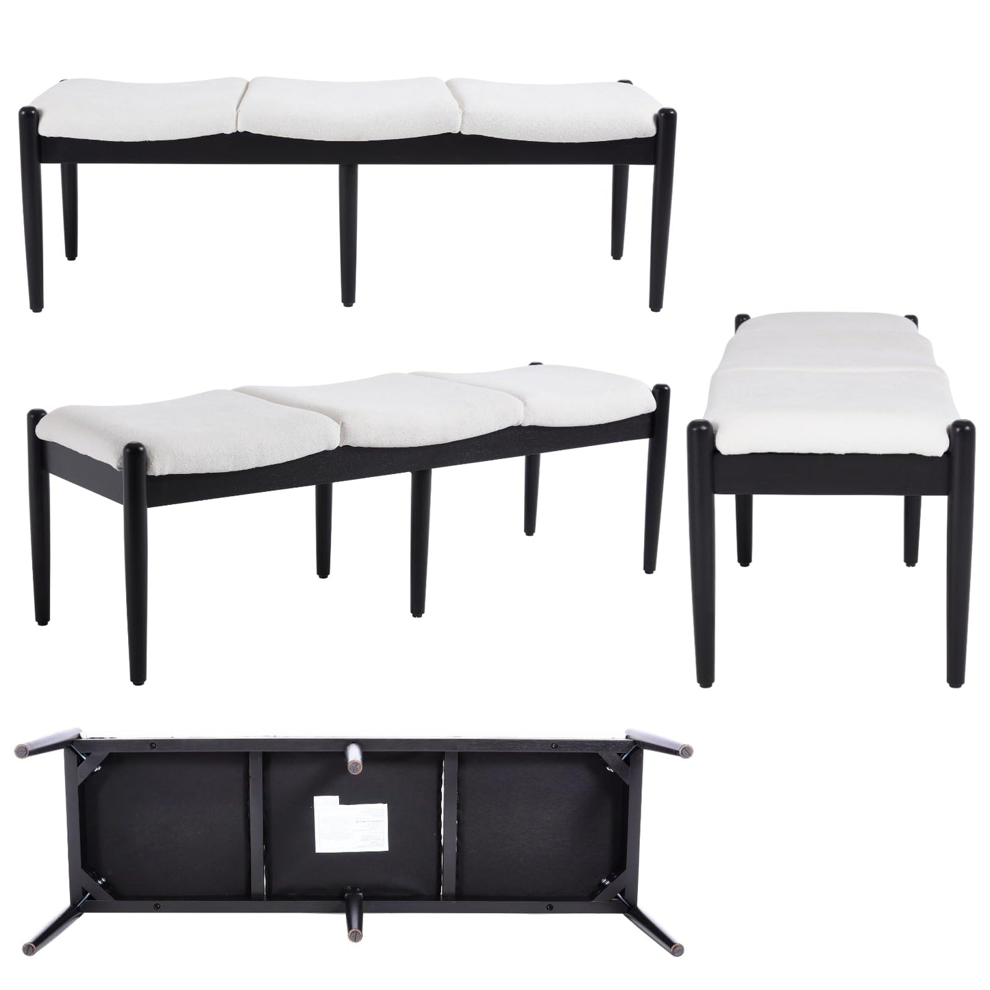 DUOMAY 55'' Modern Ottoman Bench, Chenille Upholstered Entryway Bench Bedroom Bench with Wood Legs, End of Bed Bench for Bedroom, Living Room, Corners, Kitchen, White