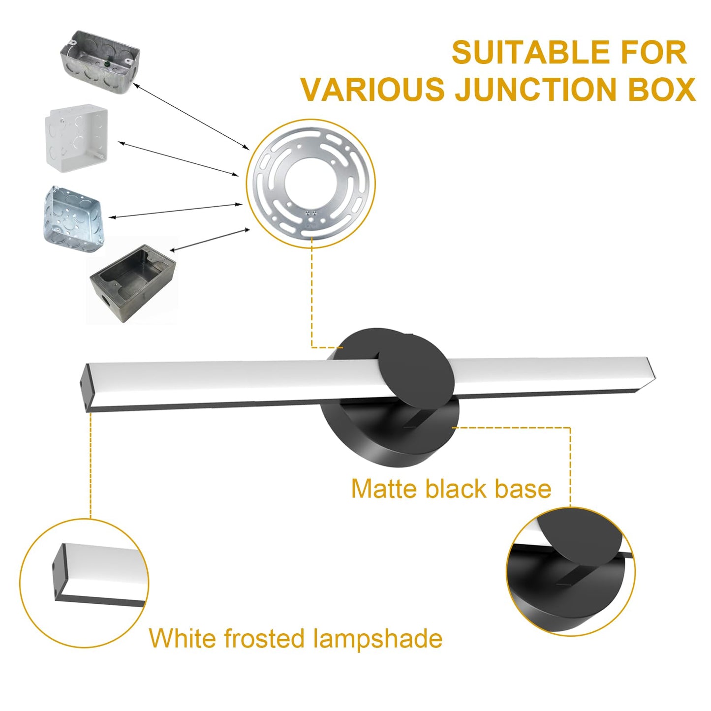 NOVELUX LED Bathroom Vanity Light Flexible Cool White 5000K Black Modern Matte Bathroom Lighting Fixtures Equivalent to Incandescent 230W for Over Mirror Vanity Light - ETL Certificated (1 Pack)
