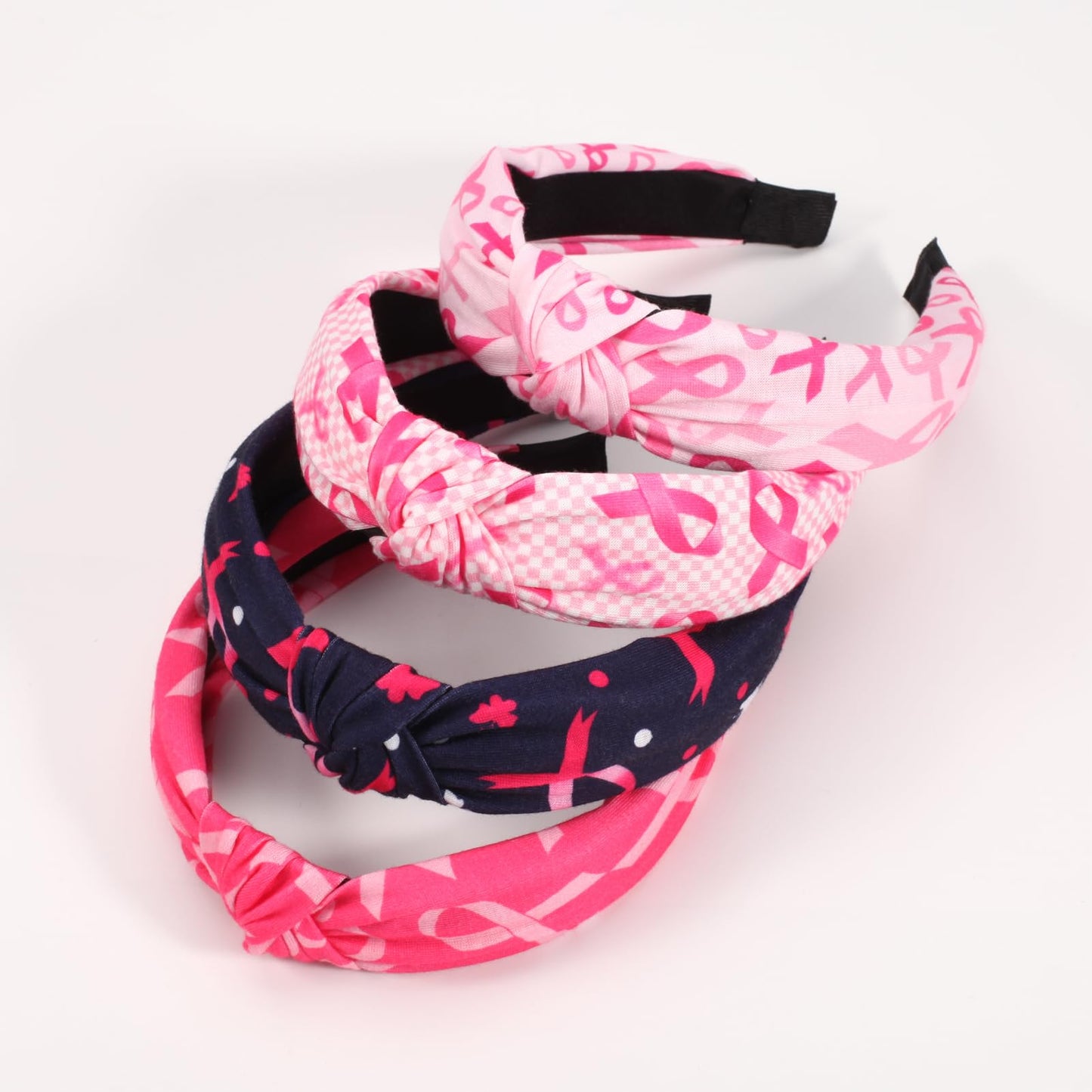 Ardorchid 4 PCS Breast Cancer Headbands Pink Ribbon Wide Knotted Hair Hoop for Women Workout Sports Yoga Running Tennis Breast C