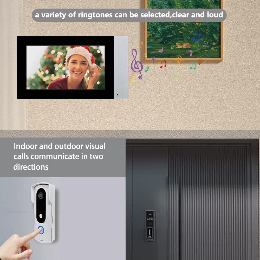 bqoeesok Wired 7-inch Smart Video Doorbell with Touchscreen Chime | 2K Head-to-Toe View | Event-Based Recording & No Monthly Fee | 20-User Tuya App | Stable Wired Power, No Battery Needed
